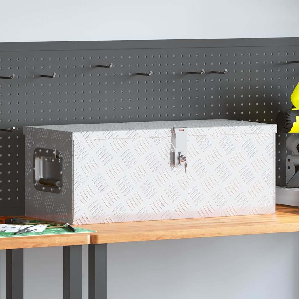 vidaXL Кутия за съхранение сребриста 70x31x27 см алуминий