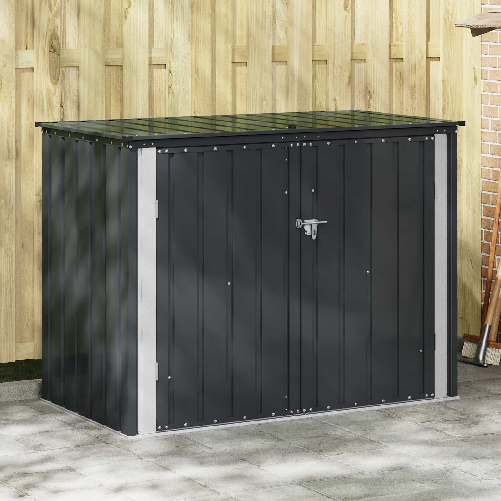 vidaXL Кутия за съхранение в градината Черно 1515 x 82 x 1105 см