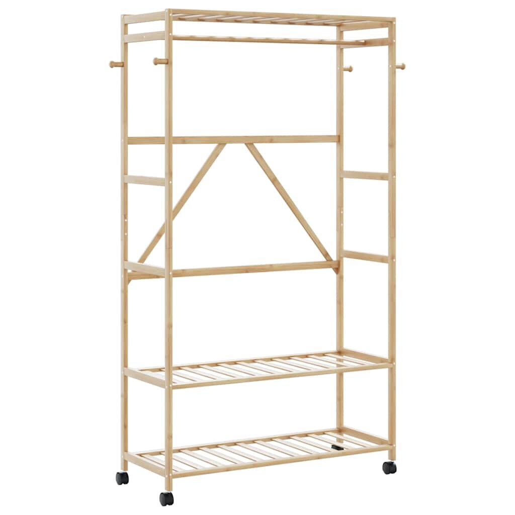 vidaXL L Стелаж за дрехи с рафтове и колела 110x40x180 cm Бамбук