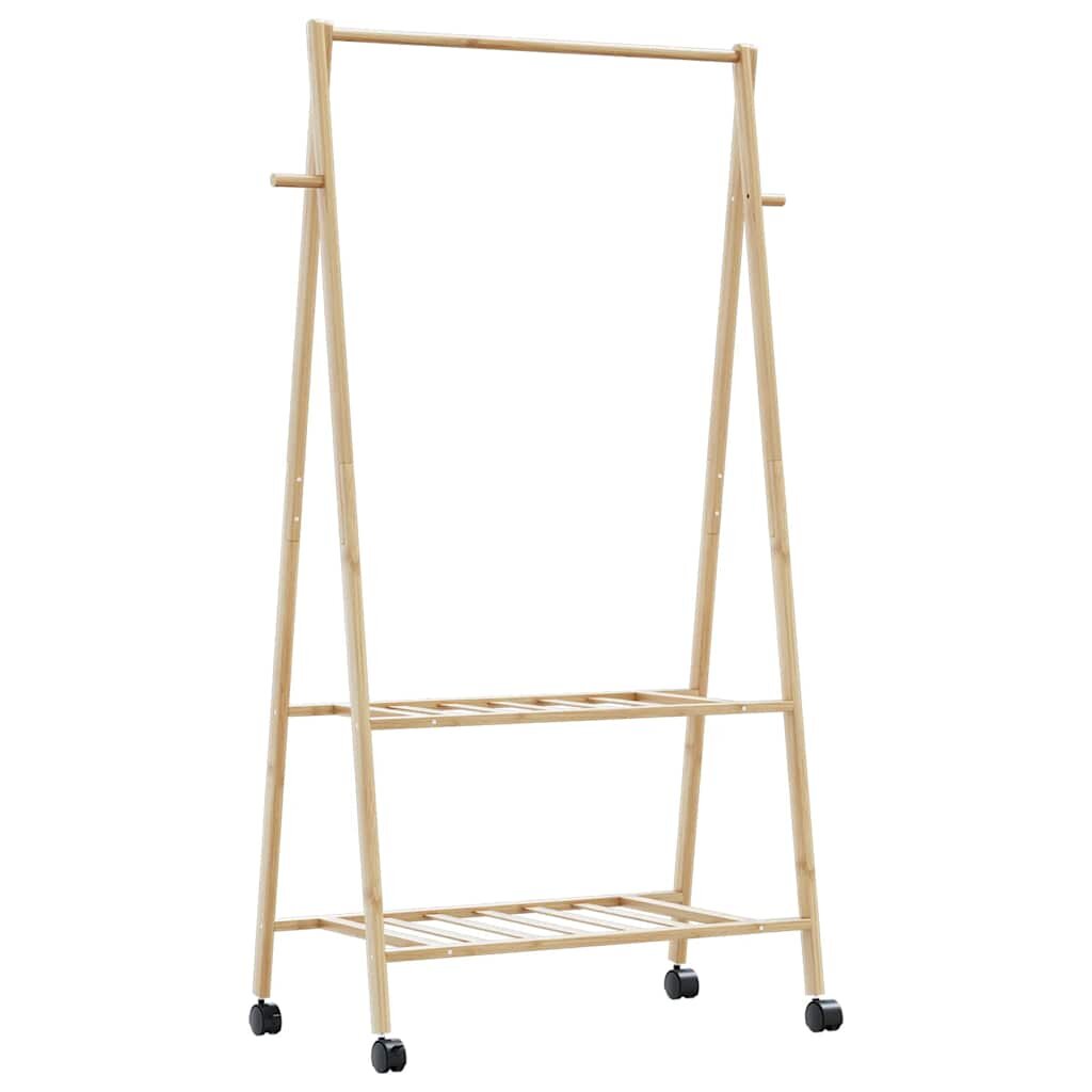 vidaXL L Стелаж за дрехи с рафтове и колела 96x455x1555 cm Бамбук