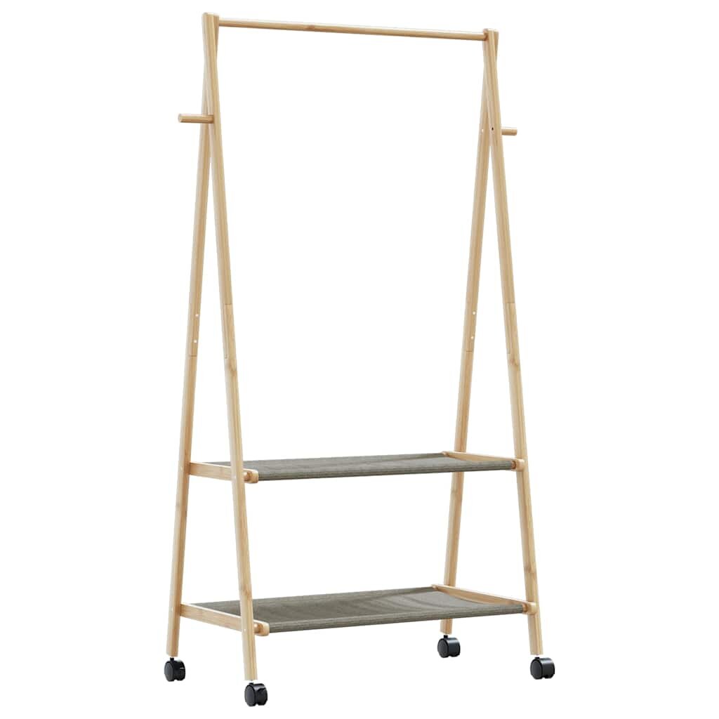 vidaXL L Стелаж за дрехи с рафтове и колела 96x455x1555 cm Бамбук