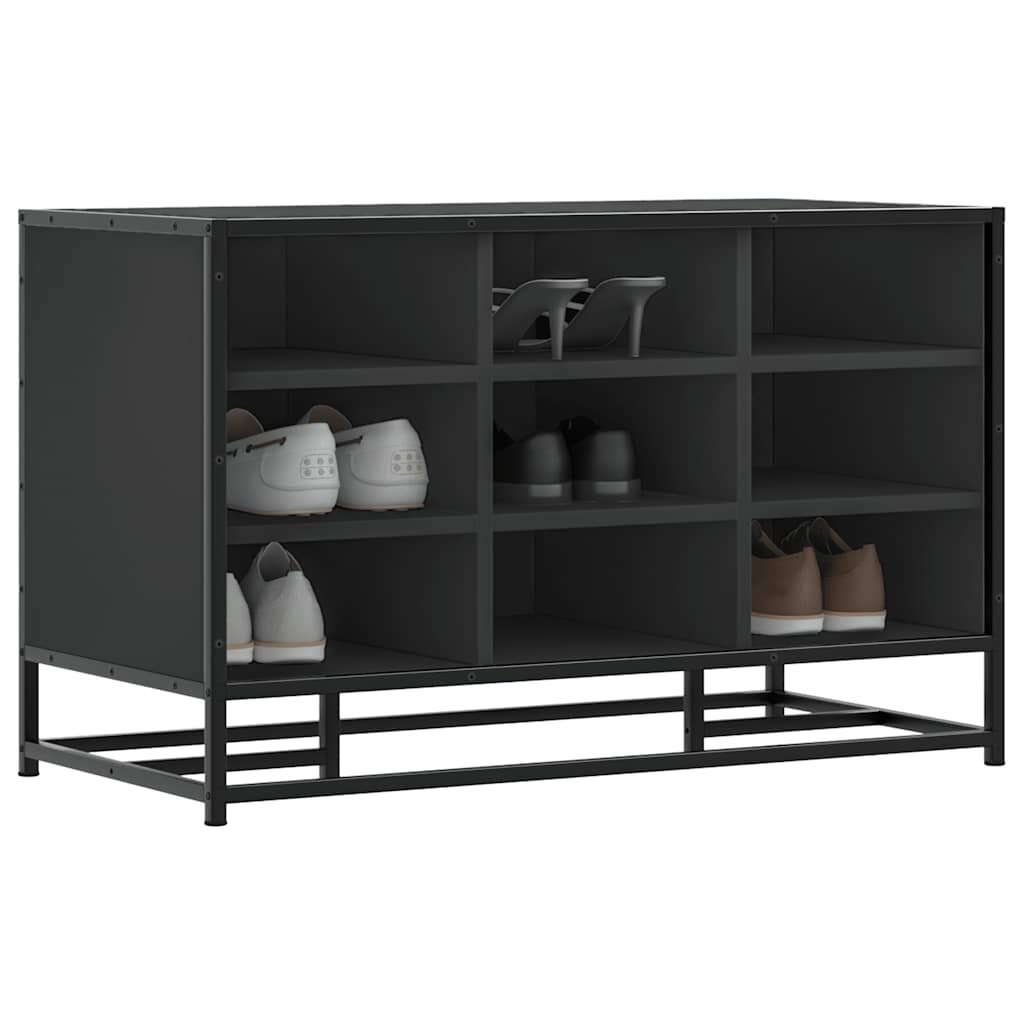 vidaXL Лавица за обувки черна 84x40x535cm Изработена от дърво и метал