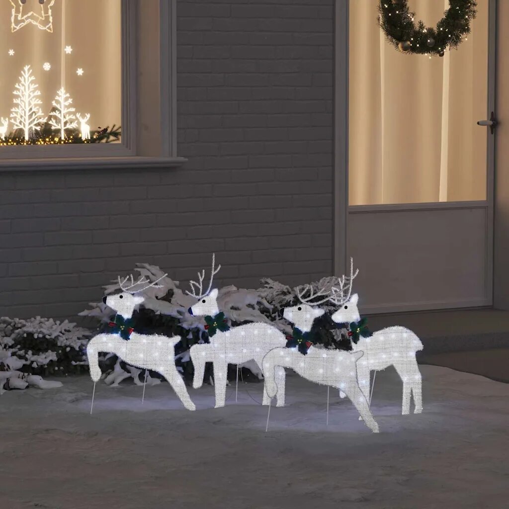 vidaXL LED елени 4 бр. Сребрист 45 x 19 x 65 см текстил