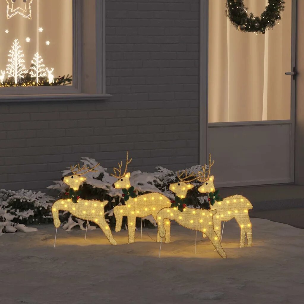 vidaXL LED елени 4 бр. Златист 45 x 19 x 65 см текстил