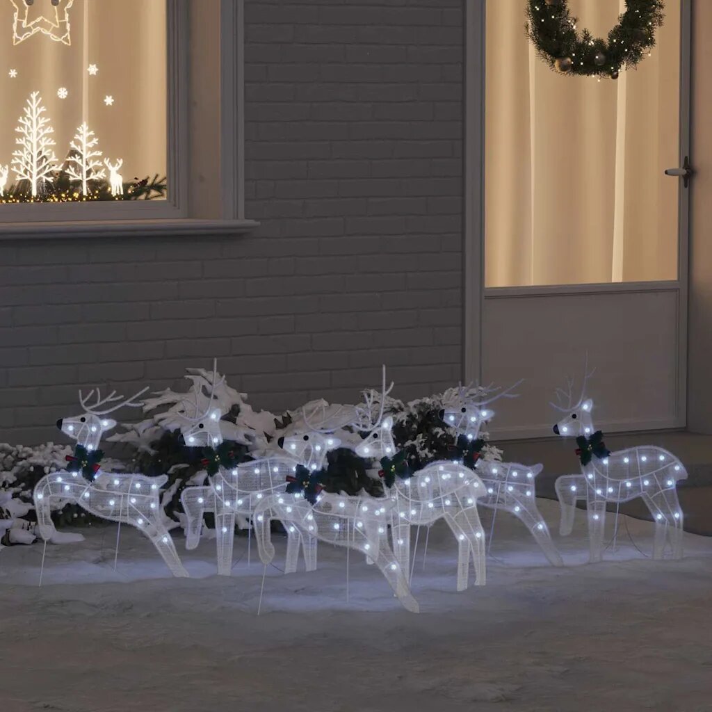 vidaXL LED елени 6 бр. Бяло 45 x 19 x 65 см текстил