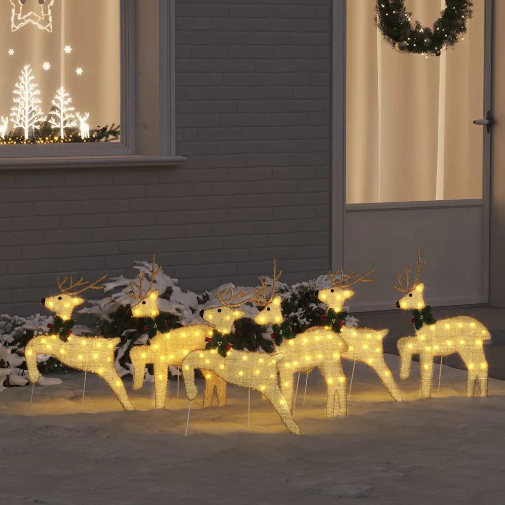 vidaXL LED елени 6 бр. Златист 45 x 19 x 65 см текстил