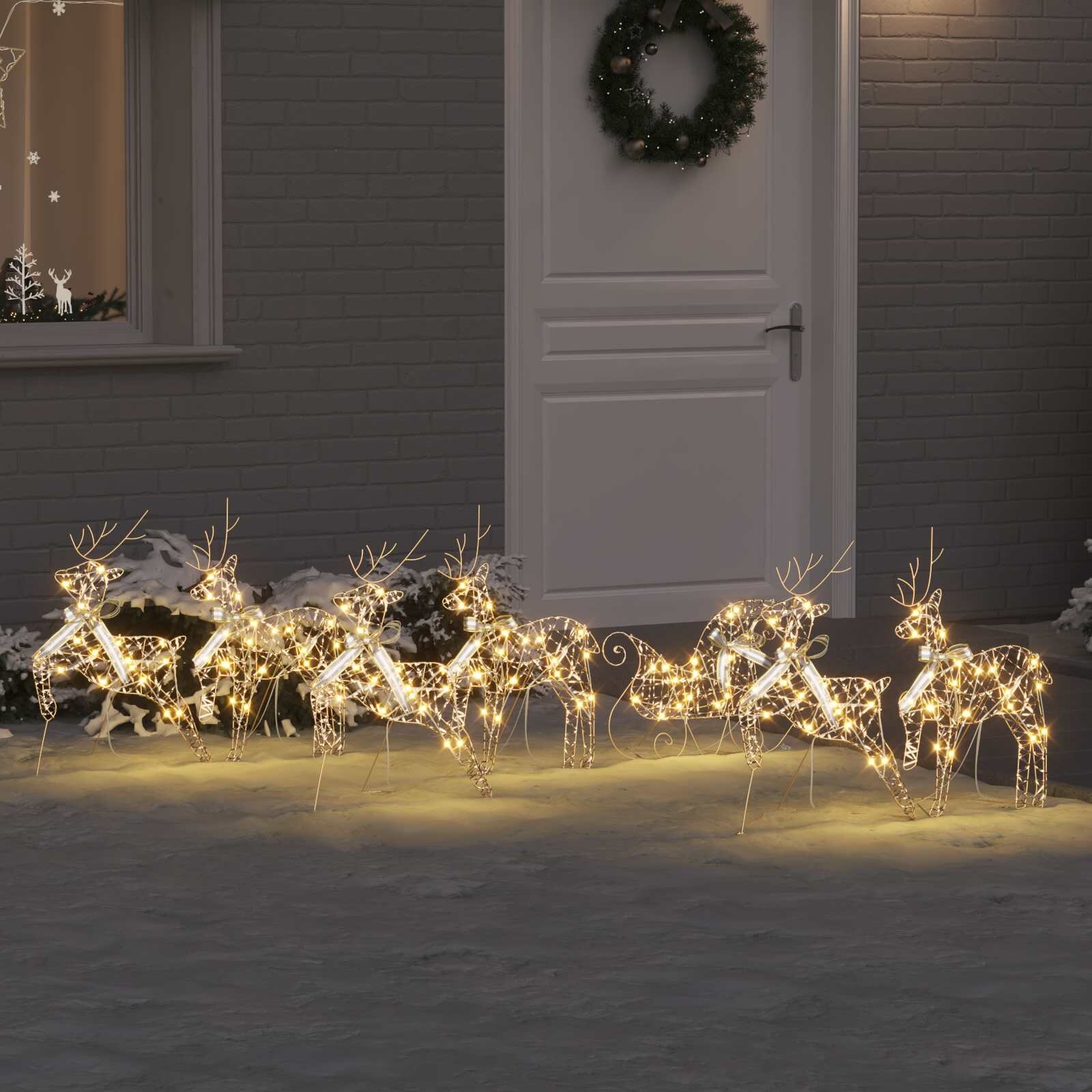 vidaXL LED елени 7 бр. 40 LED светодиода Златист 44 x 18 x 655 см PET
