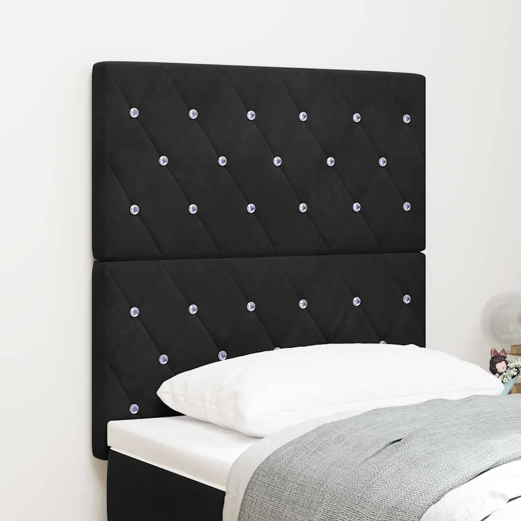 vidaXL LED глава с LED ленти с таблото Черен 80 cm Кадифе