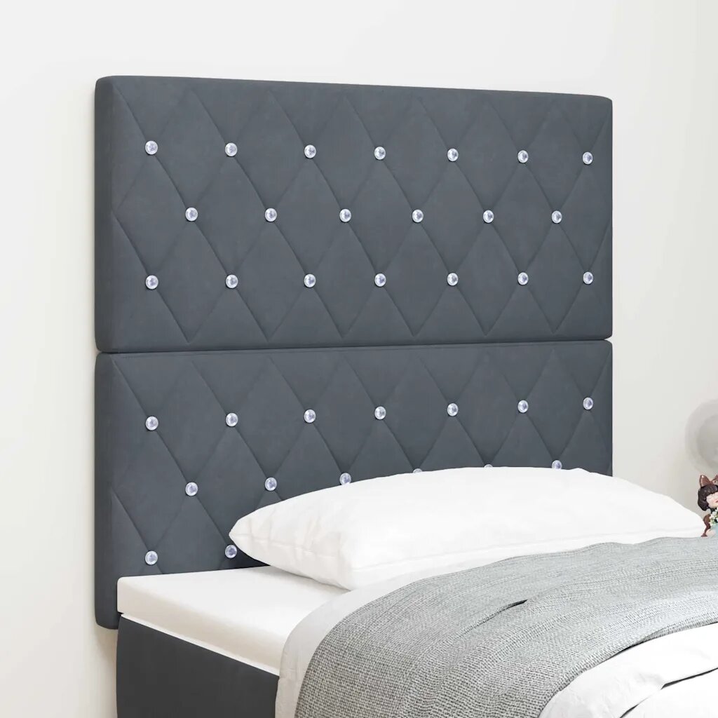 vidaXL LED глава с LED ленти с таблото Тъмен сив 100 cm Кадифе