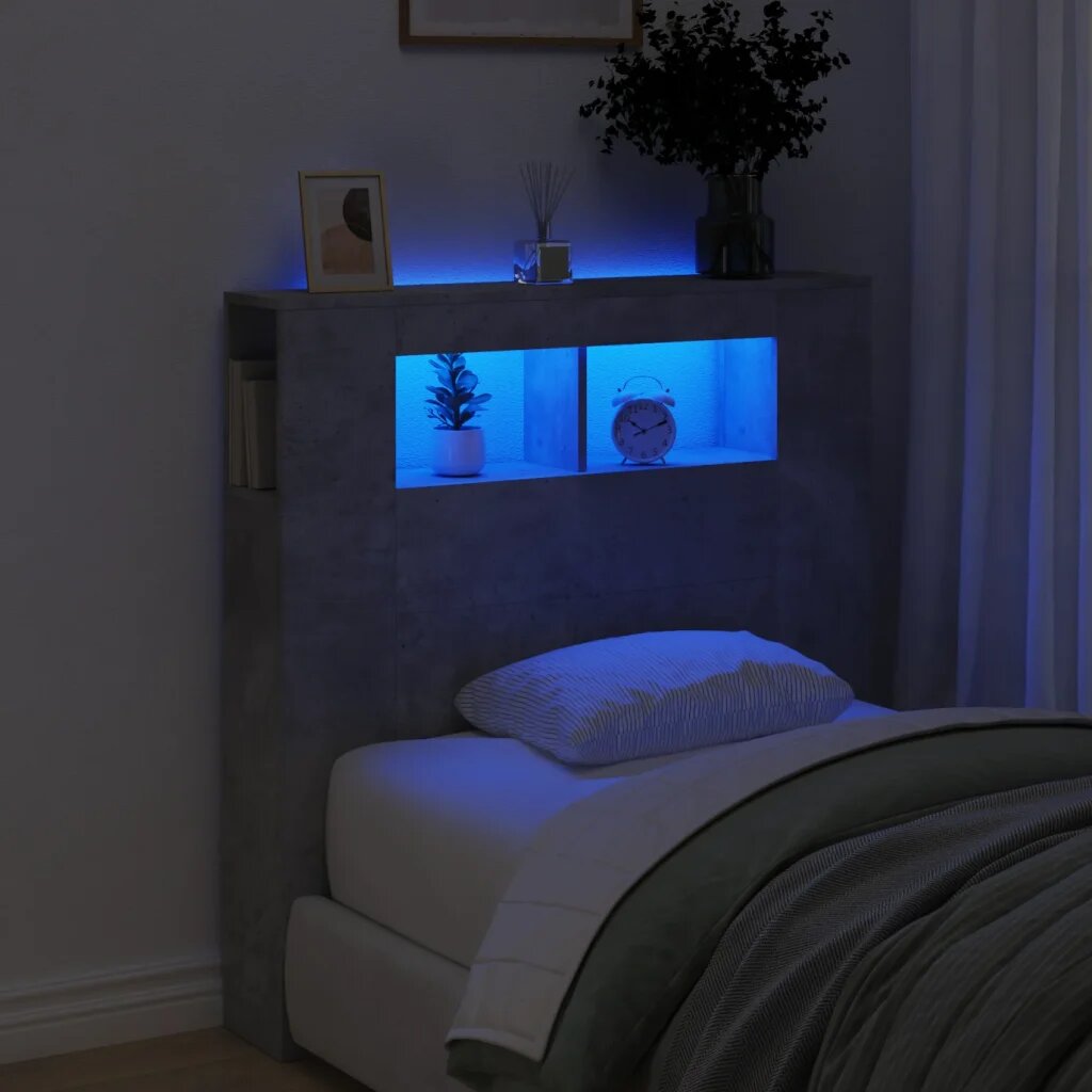 vidaXL LED горна табла бетонно сива100x185x1035см инженерно дърво