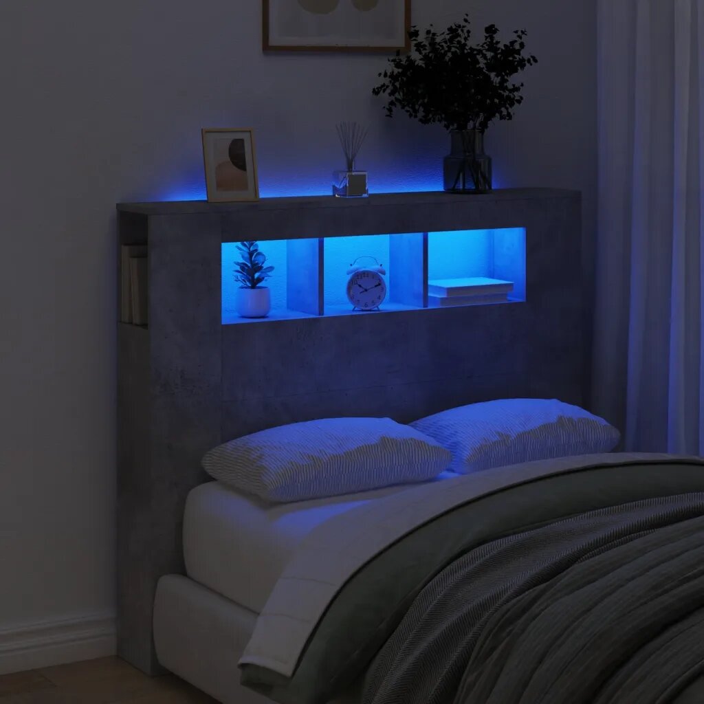 vidaXL LED горна табла бетонно сива120x185x1035см инженерно дърво