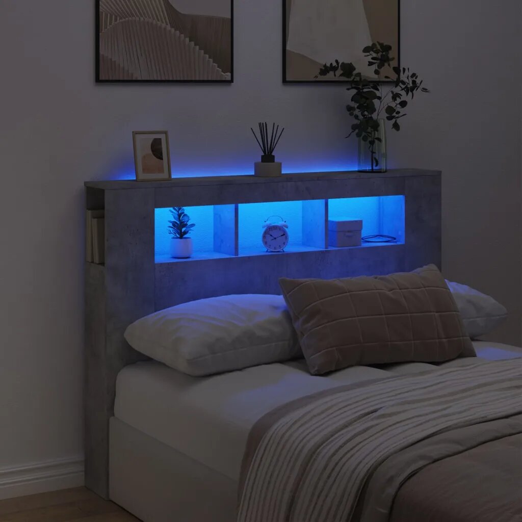 vidaXL LED горна табла бетонно сива140x185x1035см инженерно дърво