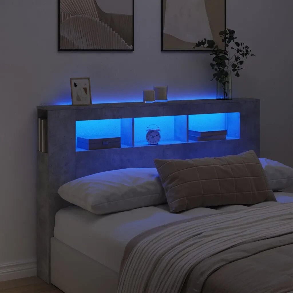 vidaXL LED горна табла бетонно сива160x185x1035см инженерно дърво