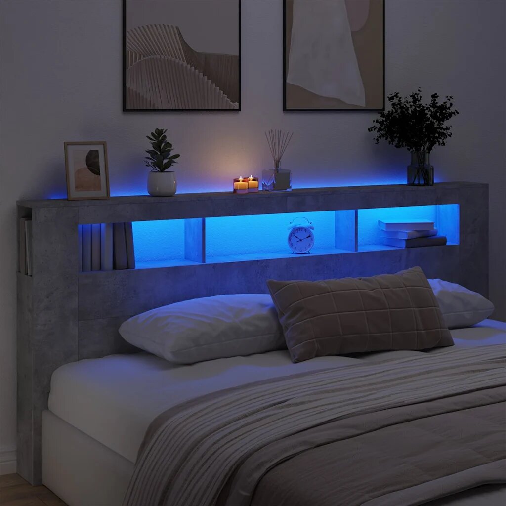 vidaXL LED горна табла бетонно сива220x185x1035см инженерно дърво