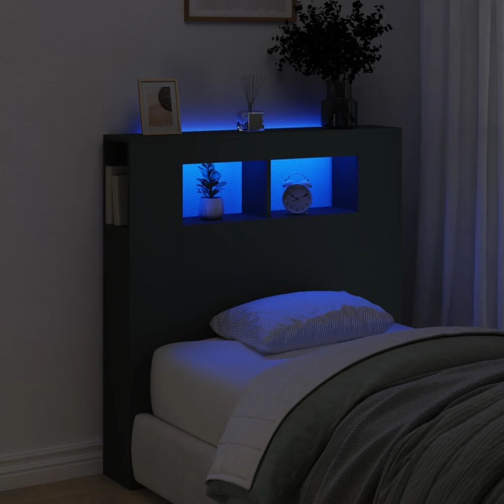 vidaXL LED горна табла черна 100x185x1035 см инженерно дърво