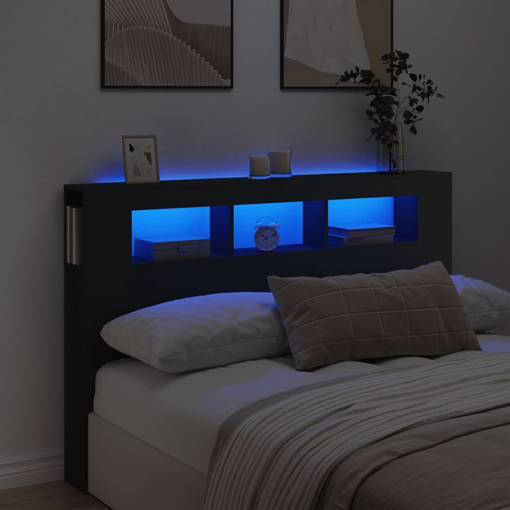 vidaXL LED горна табла черна 160x185x1035 см инженерно дърво