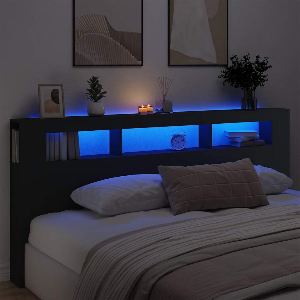 vidaXL LED горна табла черна 220x185x1035 см инженерно дърво