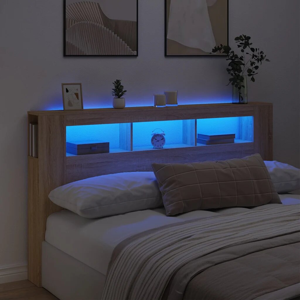 vidaXL LED горна табла дъб сонома 180x185x1035 см инженерно дърво