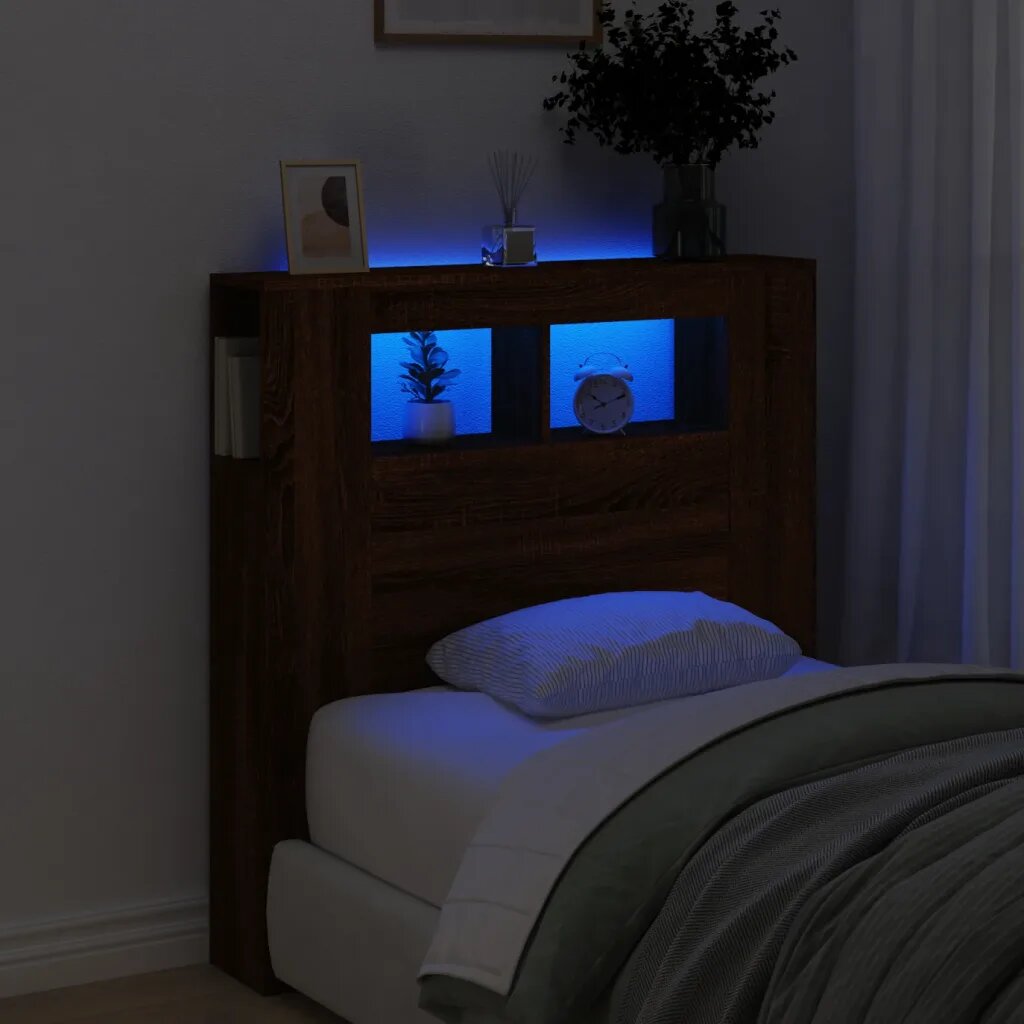 vidaXL LED горна табла кафяв дъб 100x185x1035 см инженерно дърво