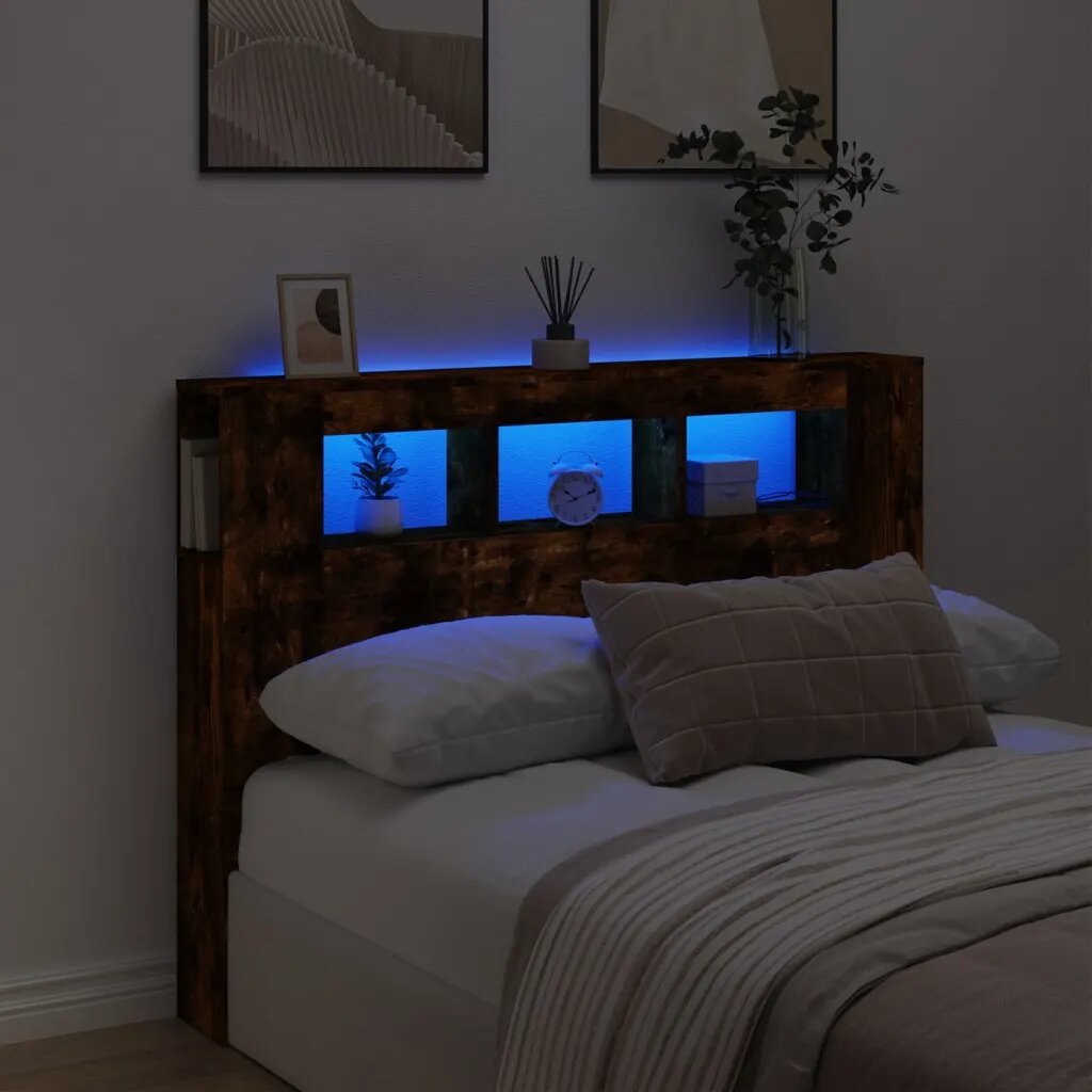 vidaXL LED горна табла опушен дъб 140x185x1035 см инженерно дърво