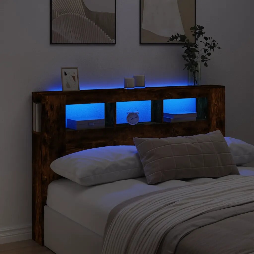 vidaXL LED горна табла опушен дъб 160x185x1035 см инженерно дърво