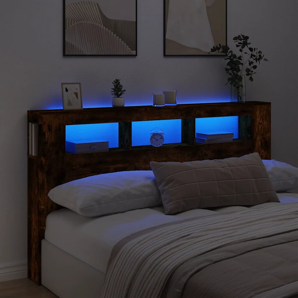 vidaXL LED горна табла опушен дъб 180x185x1035 см инженерно дърво