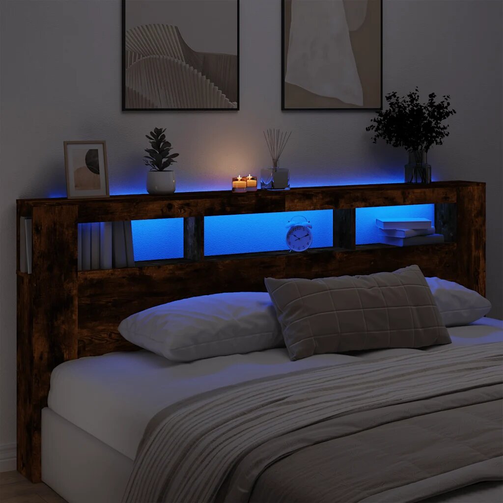 vidaXL LED горна табла опушен дъб 220x185x1035 см инженерно дърво