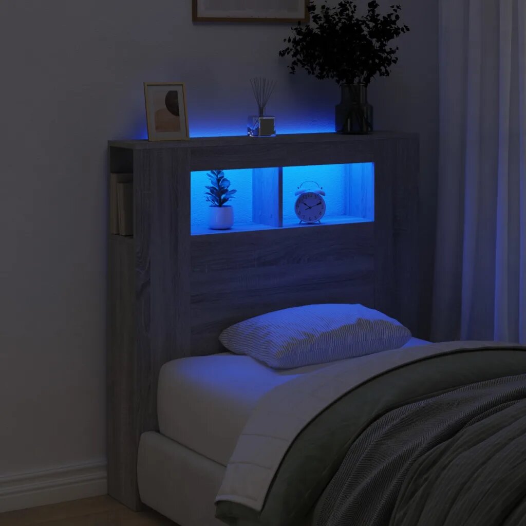 vidaXL LED горна табла сив сонома 100x185x1035 см инженерно дърво