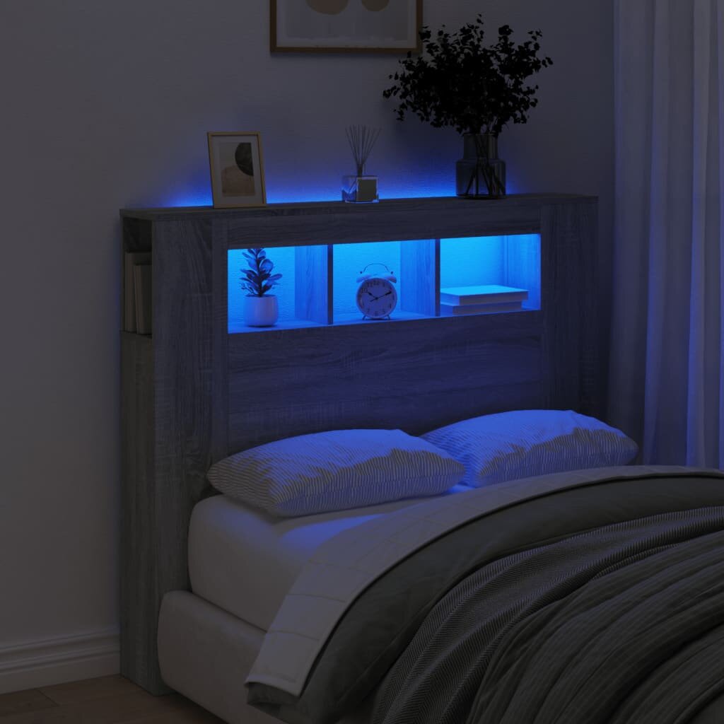 vidaXL LED горна табла сив сонома 120x185x1035 см инженерно дърво