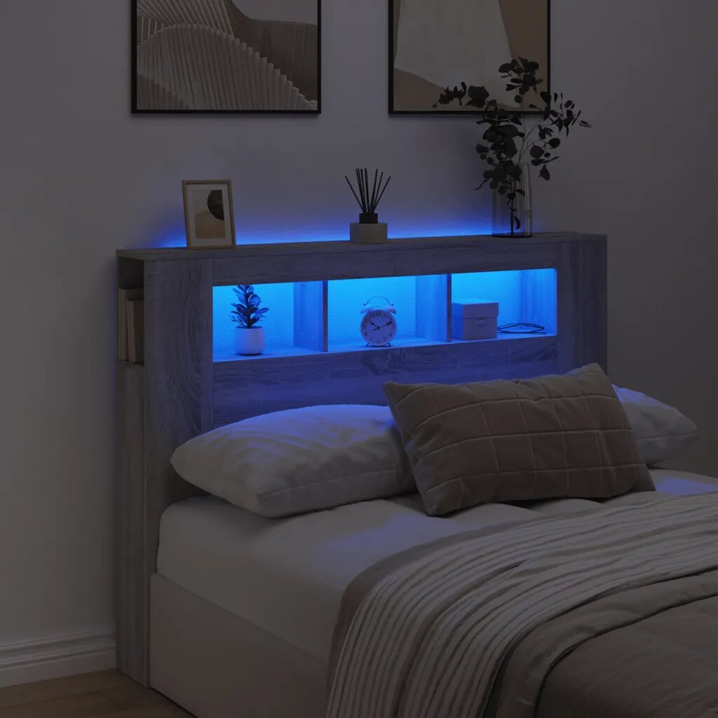 vidaXL LED горна табла сив сонома 140x185x1035 см инженерно дърво