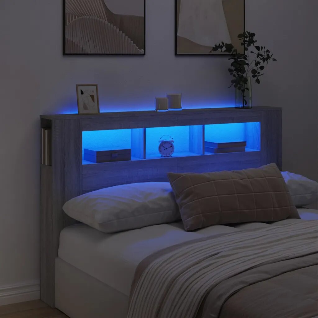 vidaXL LED горна табла сив сонома 160x185x1035 см инженерно дърво