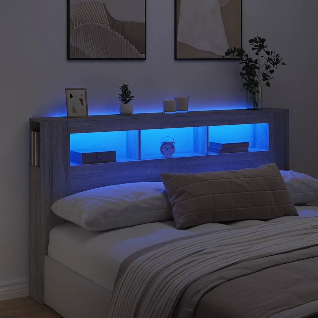 vidaXL LED горна табла сив сонома 180x185x1035 см инженерно дърво