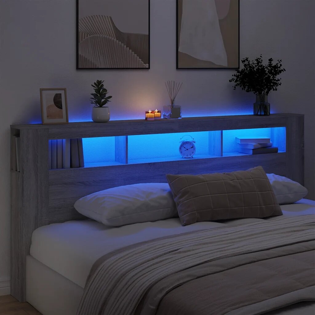 vidaXL LED горна табла сив сонома 220x185x1035 см инженерно дърво