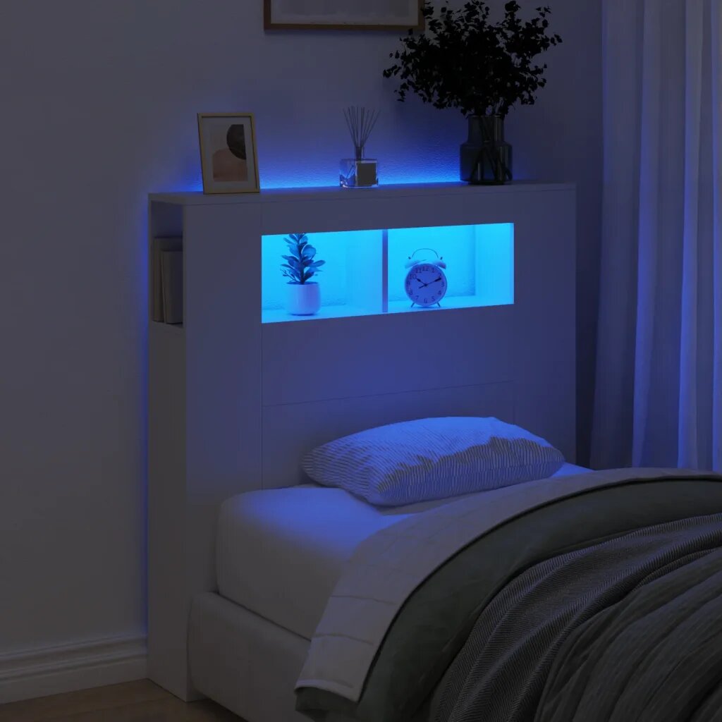 vidaXL LED горна табла за легло бяла 100x185x1035 см инженерно дърво