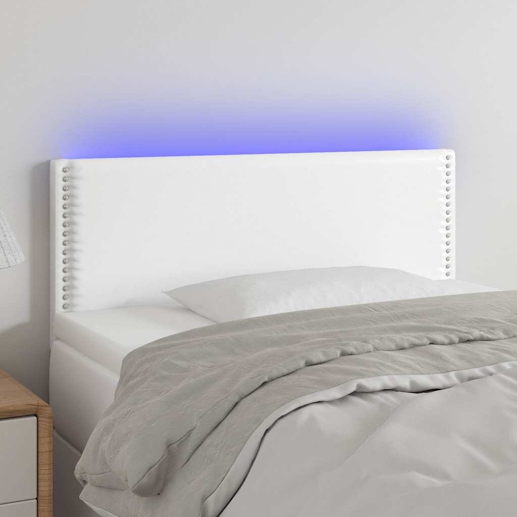 vidaXL LED Горна табла за легло бяла 100x5x78/88 см изкуствена кожа
