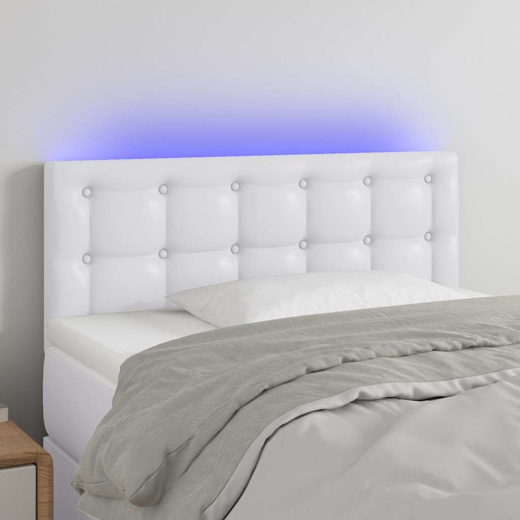 vidaXL LED Горна табла за легло бяла 100x5x78/88 см изкуствена кожа