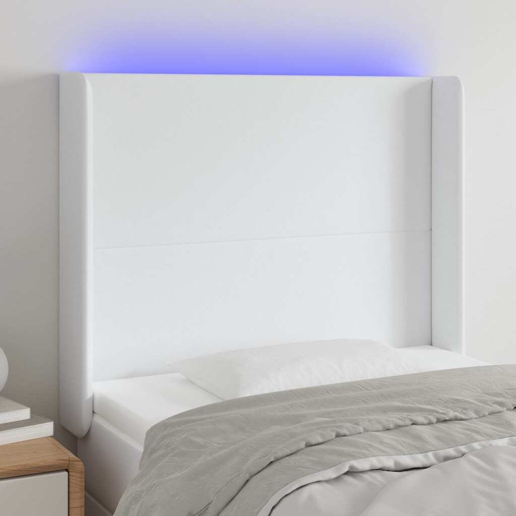 vidaXL LED горна табла за легло бяла 103x16x118/128 см