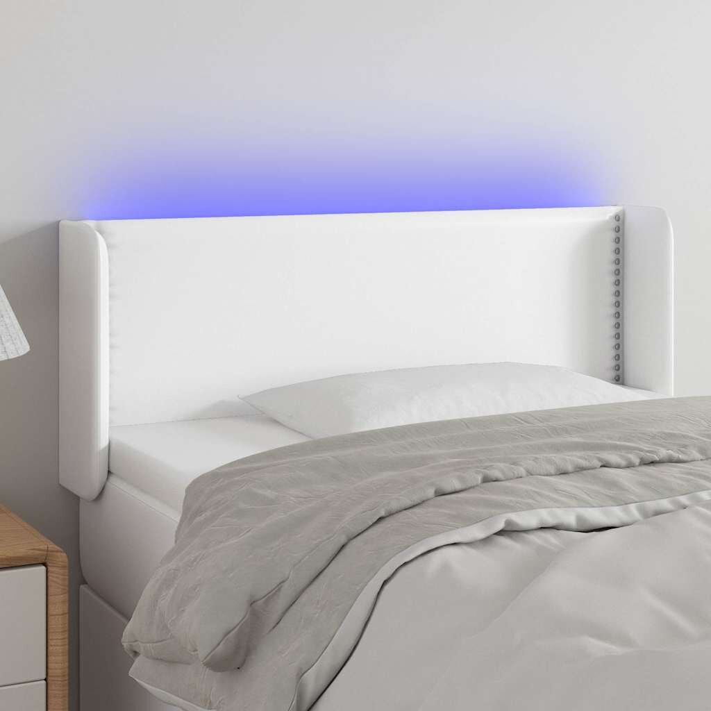 vidaXL LED горна табла за легло бяла 103x16x78/88см изкуствена кожа
