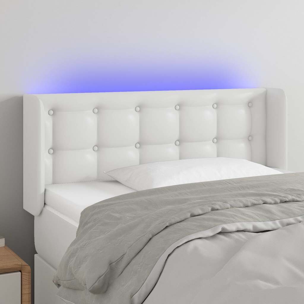 vidaXL LED горна табла за легло бяла 103x16x78/88см изкуствена кожа