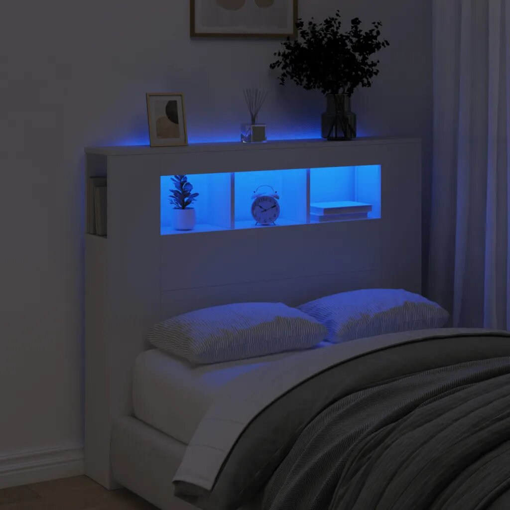 vidaXL LED горна табла за легло бяла 120x185x1035 см инженерно дърво