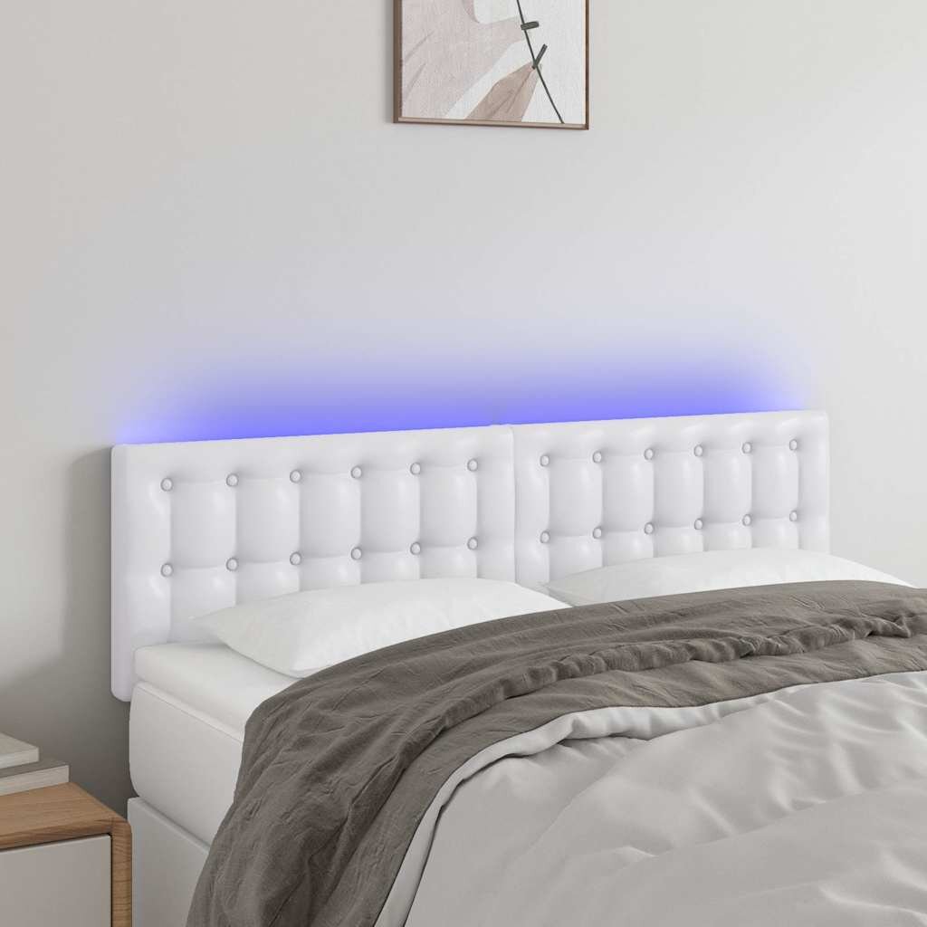 vidaXL LED Горна табла за легло бяла 144x5x78/88 см изкуствена кожа