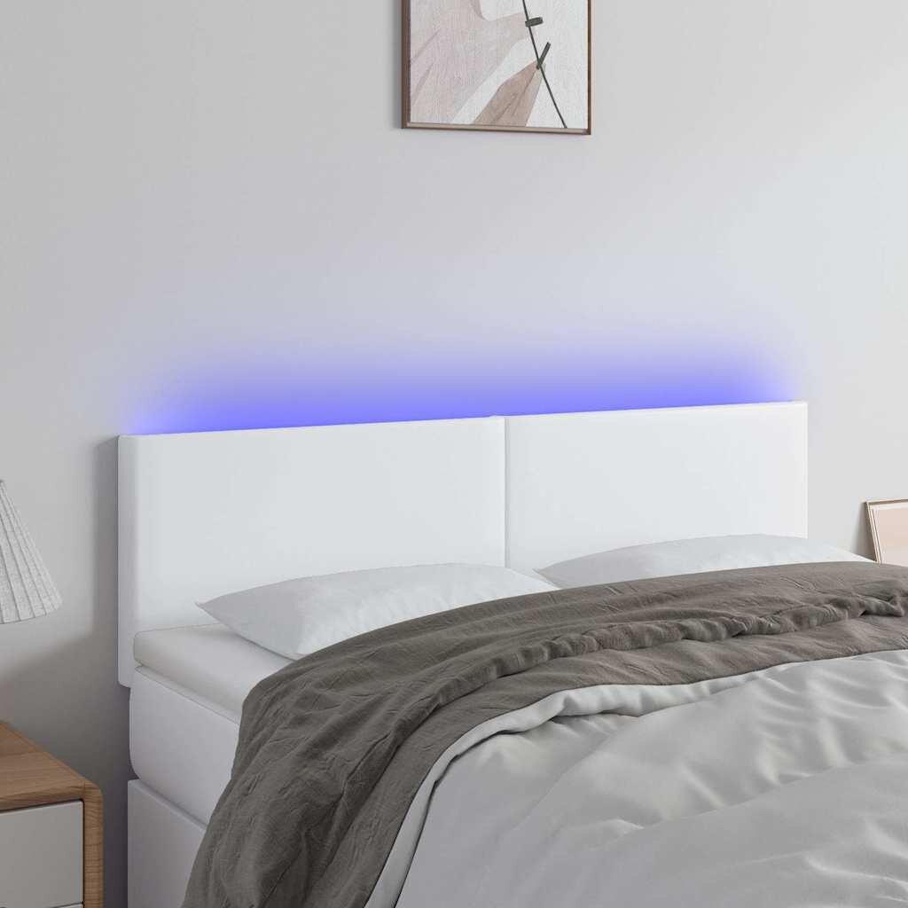 vidaXL LED Горна табла за легло бяла 144x5x78/88 см изкуствена кожа