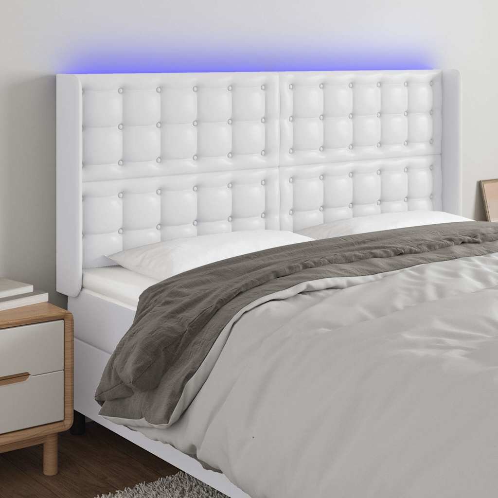 vidaXL LED горна табла за легло бяла 147x16x118/128 см