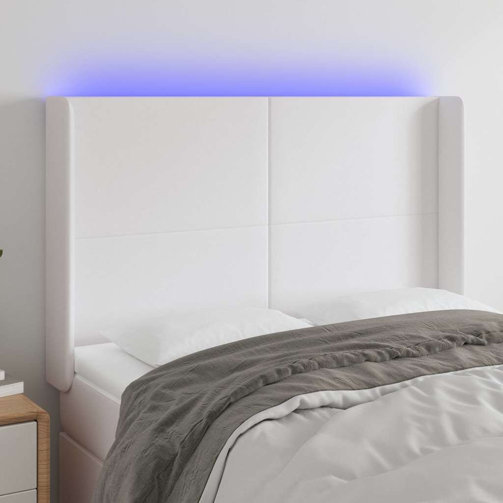 vidaXL LED горна табла за легло бяла 147x16x118/128 см