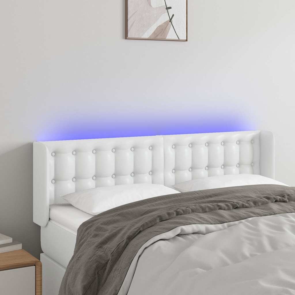 vidaXL LED горна табла за легло бяла 147x16x78/88см изкуствена кожа