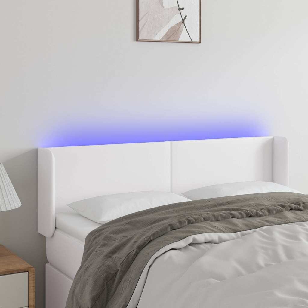 vidaXL LED горна табла за легло бяла 147x16x78/88см изкуствена кожа