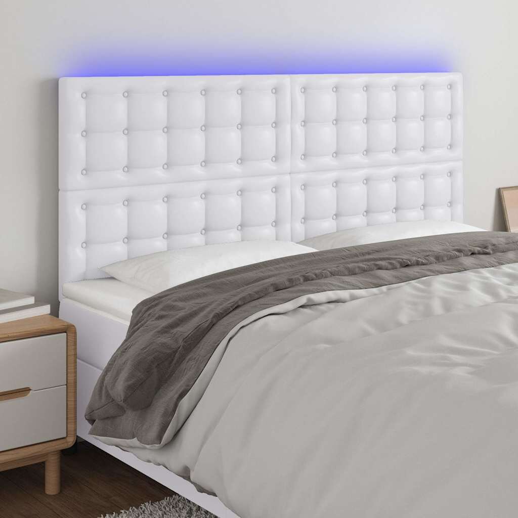 vidaXL LED горна табла за легло бяла 160x5x118/128см изкуствена кожа