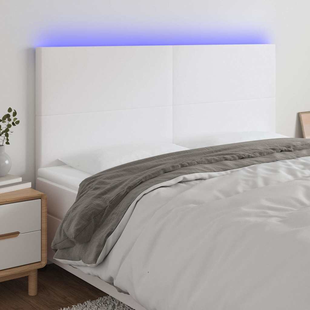 vidaXL LED горна табла за легло бяла 160x5x118/128см изкуствена кожа