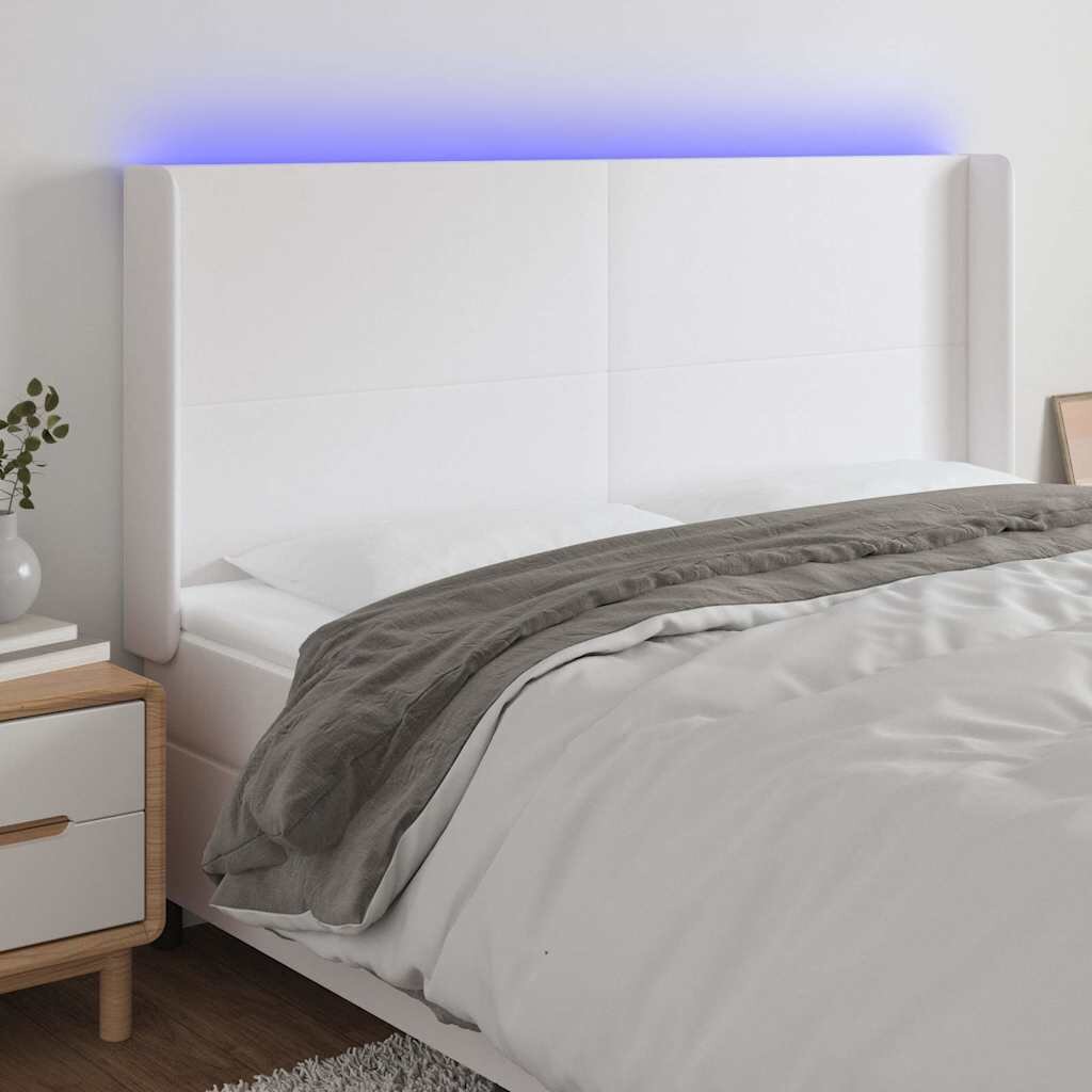 vidaXL LED горна табла за легло бяла 163x16x118/128 см