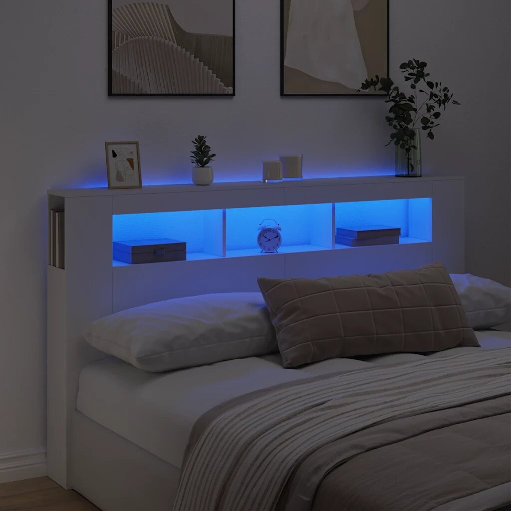 vidaXL LED горна табла за легло бяла 180x185x1035 см инженерно дърво